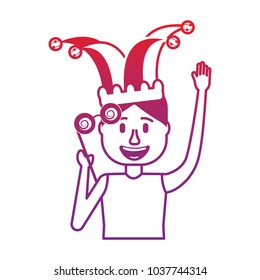 happy man jester hat and crazy glasses portrait