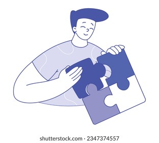 Happy Man with Jigsaw Puzzle as Business Marketing Vector Illustration