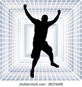 happy man jump with hands up - vector