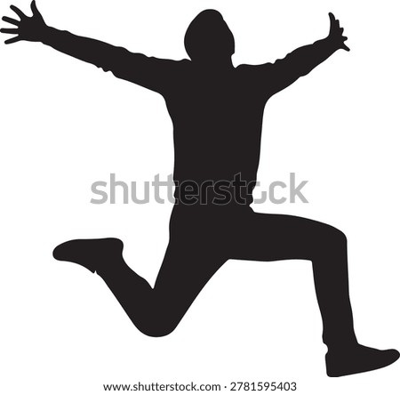 happy man jumping in air silhouette vector joyful excited person celebration pose