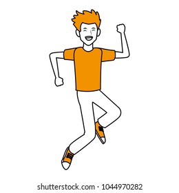 Happy man jumping cartoon