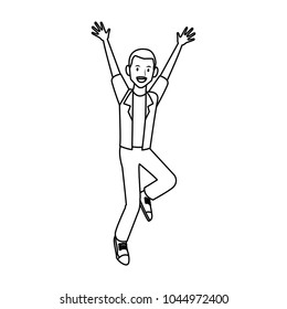 Happy man jumping cartoon
