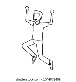 Happy man jumping cartoon
