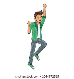 Happy man jumping cartoon