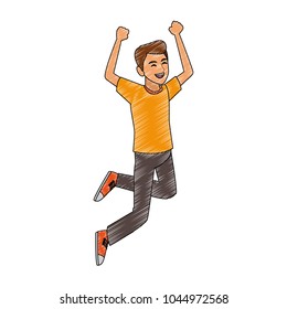 Happy man jumping cartoon
