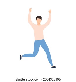 Happy man jumping. Cute boy dance. Success concept. Vector isolated on white