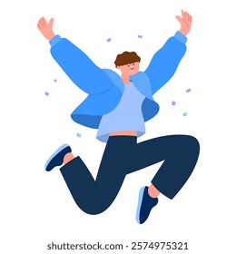 happy man jumping with excitement flat vector illustration