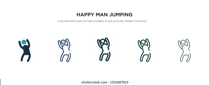 happy man jumping icon in different style vector illustration. two colored and black happy man jumping vector icons designed in filled, outline, line and stroke style can be used for web, mobile, ui