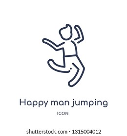 happy man jumping icon from people outline collection. Thin line happy man jumping icon isolated on white background.