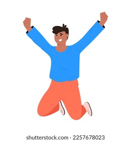 Happy man jumping with joy. Energetic and cheerful man. Concept of victory and success.