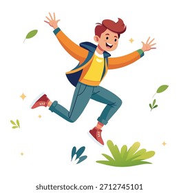 Hombre feliz saltando con la Ilustración vectorial de la alegría