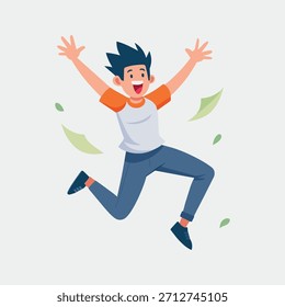 Happy Man Jumping with Joy Vector Illustration