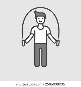 Happy man jumping rope exercise. A cheerful man enjoying a workout with a jump rope. This simple illustration depicts the joy of exercise and physical activity.