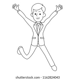 Happy man jumping successful completion of work business progress