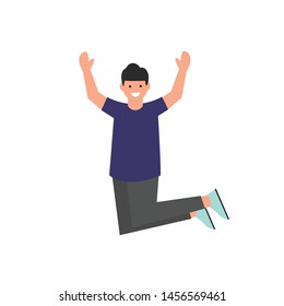 Happy man is jumping. Vector illustration.