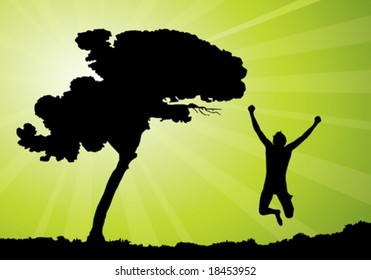 happy man jumping, vector illustration
