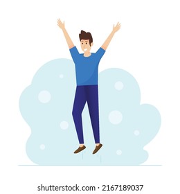 Un hombre feliz está saltando. Ilustración vectorial.