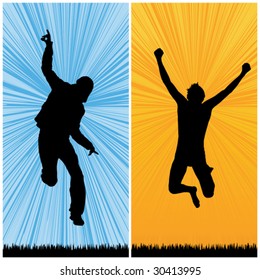 happy man jumping, vector illustration