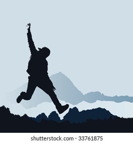 happy man jumping, vector illustration