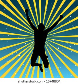 happy man jumping, victory, vector illustration