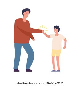 Happy man and kid giving high five. cheerful people informal greeting, expression joy in agreement characters. High five, man and children isolated on white