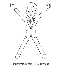 Happy man with legs open hand open freedom success enjoy