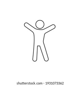 Happy Man Line Icon. Man With Raised Arms Icon. Vector Illustration