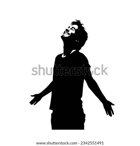 happy man looking up at the sky, happiness concept, vector illustration isolated