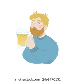 Happy man with a mug of cold beer