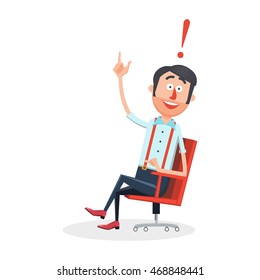 Happy man with new idea flat style. Guy with smile. Cartoon colorful vector illustration