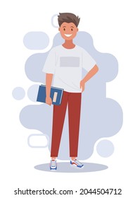 Happy man with a notebook, illustration. Vector illustration in a flat style.