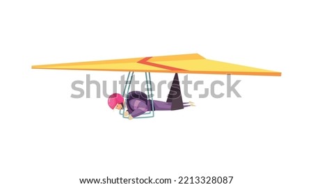Happy man on hang glider in sky flat vector illustration