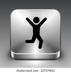 Happy Man on Silver Square Button