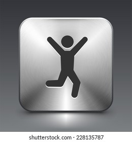 Happy Man on Silver Square Button