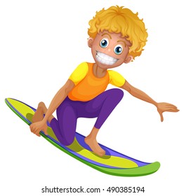 Happy man on surf board illustration