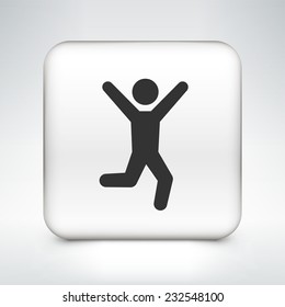 Happy Man on White Square Button