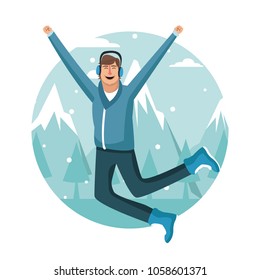 Happy man on winter