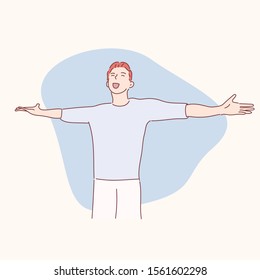 Happy man with open arms.Hand drawn style vector design illustrations.