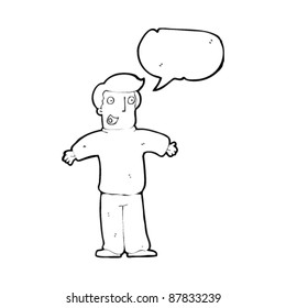 caricatura de un hombre feliz con un lenguaje abierto