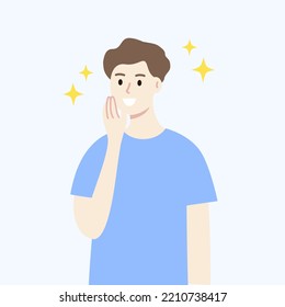 Happy man with perfect smooth clean facial skin. Beauty, cosmetic, skincare, treatment, lifestyle, cleansing  concepts. Flat character vector illustration.