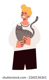 happy man and pet cat