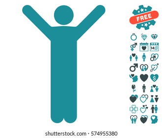 Happy Man pictograph with bonus dating icon set. Vector illustration style is flat iconic soft blue symbols on white background.