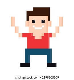 happy man pixel 8 bit style icon