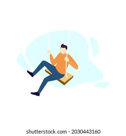 happy man play swing people character flat design vector illustration