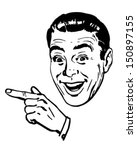 Happy Man Pointing - Retro Clip Art Illustration