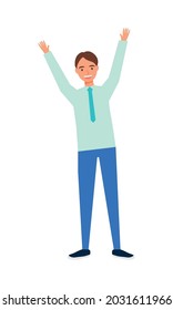 happy man with raised arms