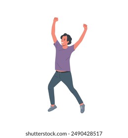 Happy man with raised hands. Vector flat style cartoon  illustration