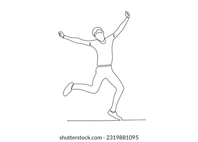 A happy man raised his legs and hands. World youth day one-line drawing