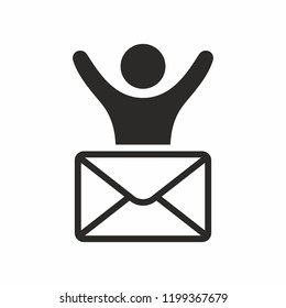 Happy man receiving a letter. Vector icon.