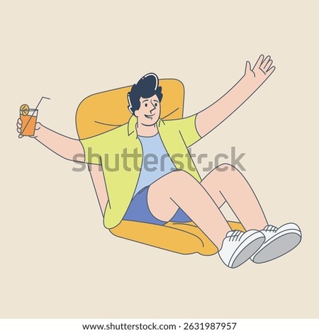 Happy Man Relaxing on Inflatable Pool Mattress illustration